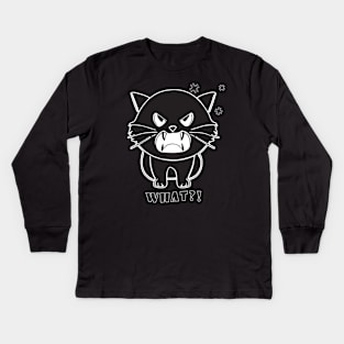 Cute angry cat hissing What? Kids Long Sleeve T-Shirt